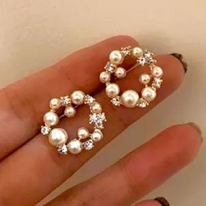 New Gold Pearl Crystal Drop Dangle Earrings